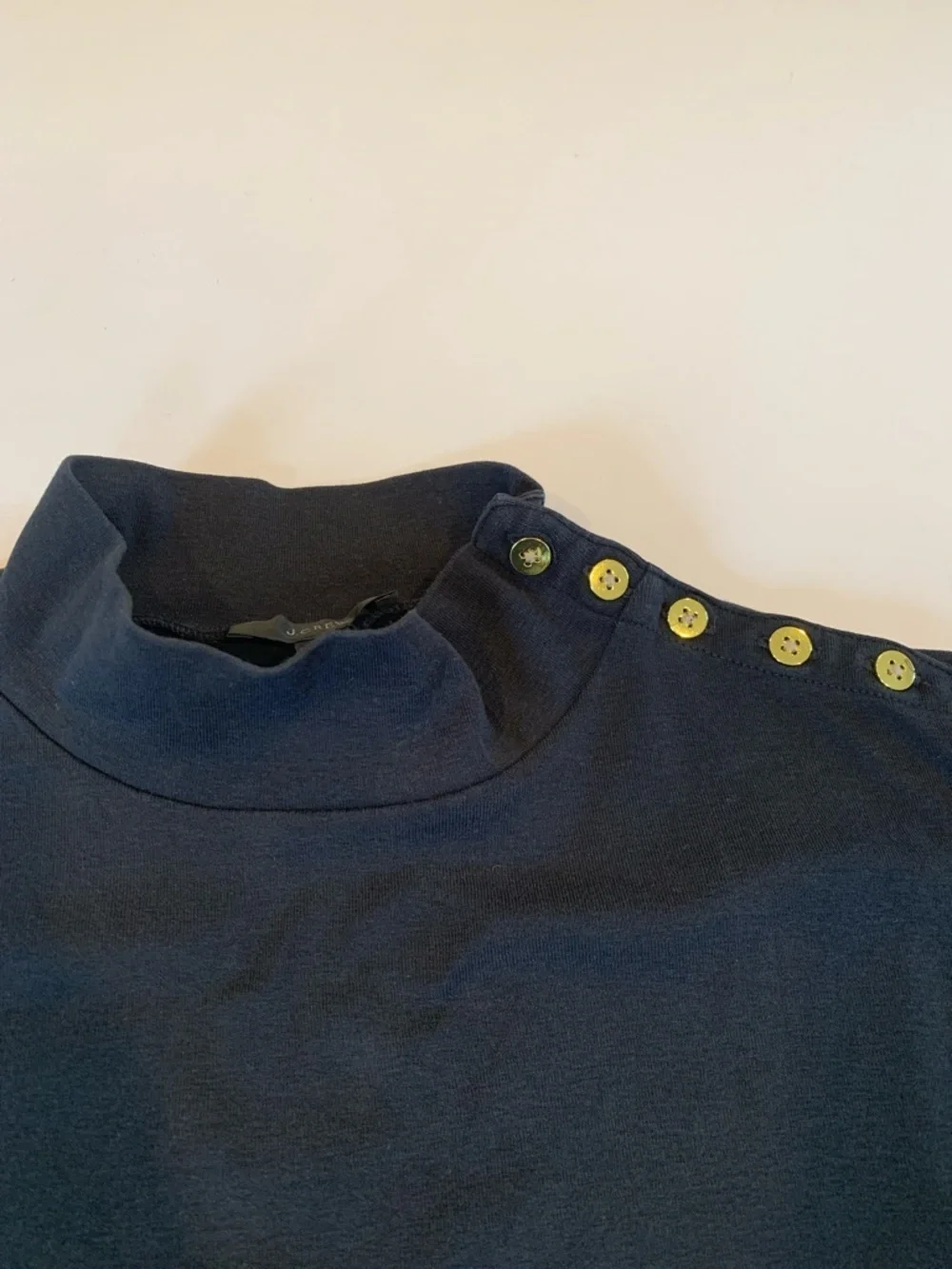 J. Crew Women’s XL Extra Large Black Long Sleeve Mock Neck Top with Gold Buttons